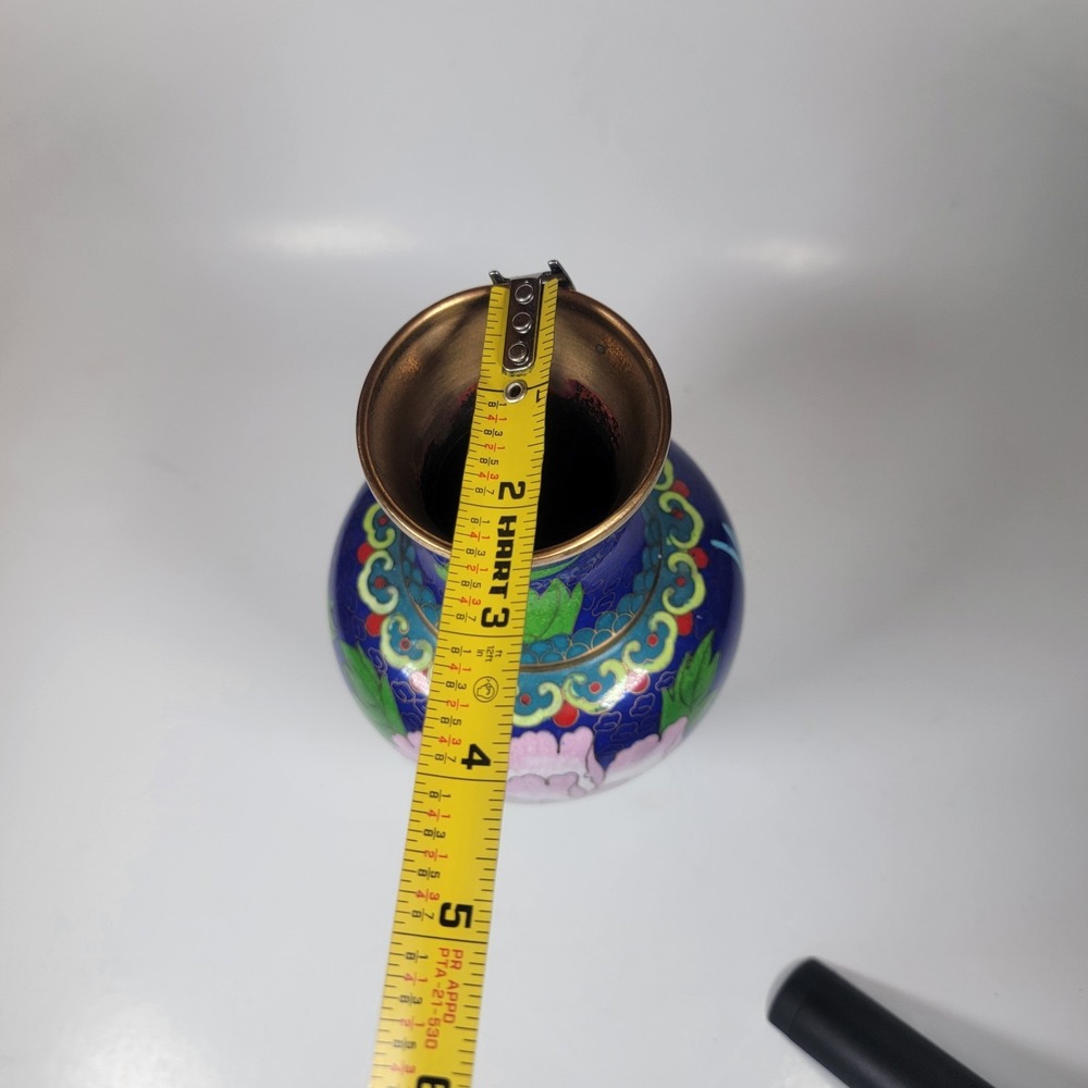 Vintage Antique Chinese Cloisonne Enamel on Brass Blue Vase‎ Flower - Picture 2 of 10